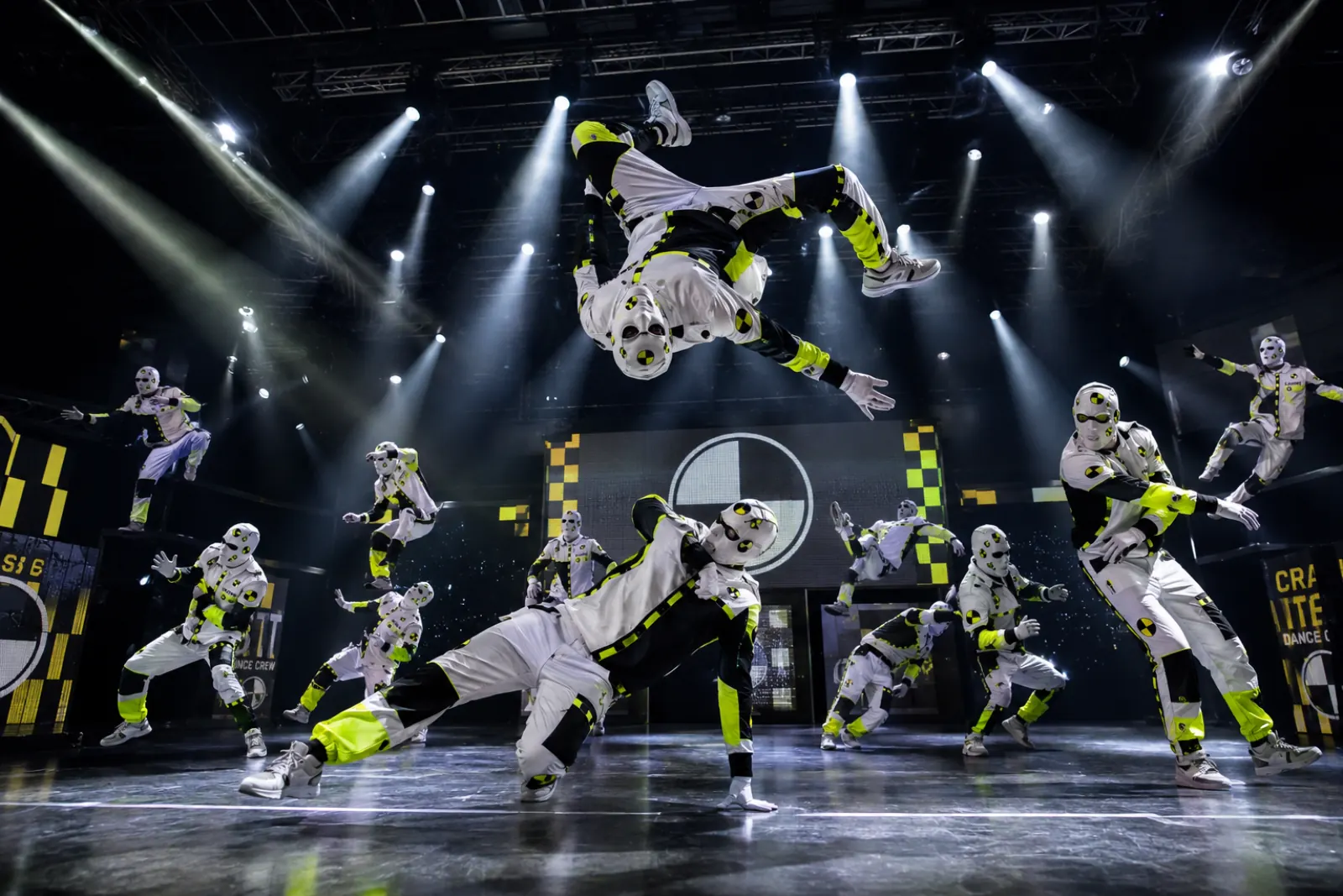 Elektro Botz performers on stage in the Crash Test Dummies act